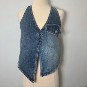 Zara Two-Tone Denim Halter Vest in Blue